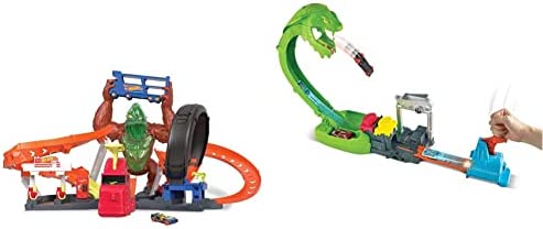 Cheap ⭐ Toxic Gorilla Slam Gas Station &amp; Tire Repair Shop Playset With Adjustable Launcher Lights &amp; Sounds &amp; 1 1:64 Scale Car Connects To Other Track Sets Gift For Kids 5 Years Old &amp; Up 💯