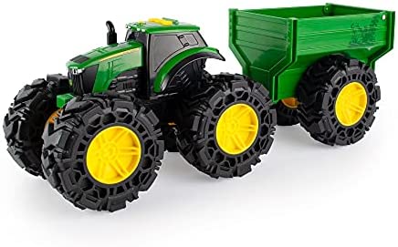 Best Sale 👍 Toddler Toys Lights And Sounds Monster Treads Tractor Toy With Wagon 8 Inch Green Ages 3+  Red 🥰