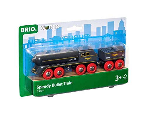 Best Sale 💯 RIO World 33697 – Speedy Bullet Train – 2 Piece Wooden Toy Train Set For Kids Age 3 And Up 🛒