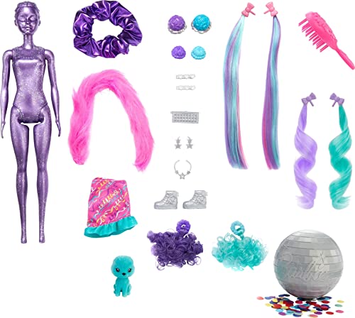 New 👍 Color Reveal Doll Glittery Purple With 25 Hairstyling &amp; Party-Themed Surprises Including 10 Plug-in Hair Pieces Gift For Kids 3 Years Old &amp; Up 👍