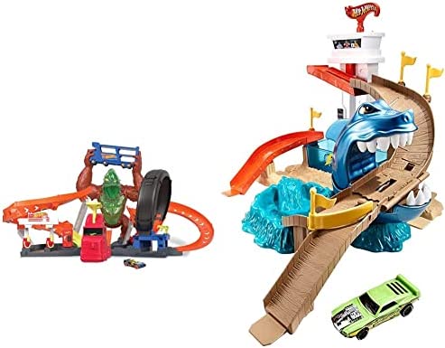 Cheap ⭐ Toxic Gorilla Slam Gas Station &amp; Tire Repair Shop Playset With Adjustable Launcher Lights &amp; Sounds &amp; 1 1:64 Scale Car Connects To Other Track Sets Gift For Kids 5 Years Old &amp; Up 💯