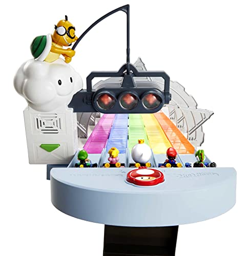 Cheapest 🛒 Mario Kart Rainbow Road Raceway 8-Foot Track Set With Lights &amp; Sounds &amp; 2 1:64 Scale Vehicles Race With 5-Track Colorful Course With 2 Configurations Toy Gift For Kid ⭐