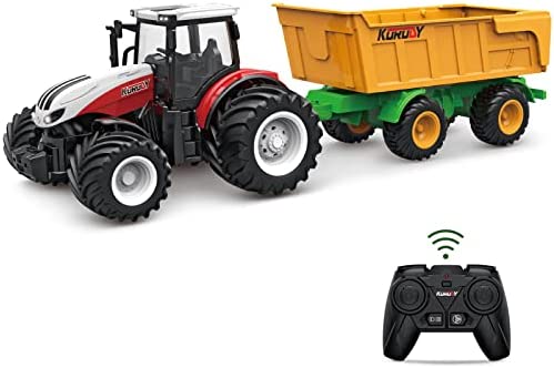 Hot Sale ✔️ RC Tractor Remote Control Farm Truck With Trailer 1/24 Scale 2.4Ghz Electronic Tractor Farm Vehicle Toy With Light For Kids Age 5 6 7 8 9 And Up Years Old ⌛