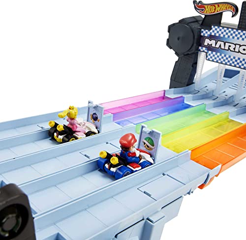 Cheapest 🛒 Mario Kart Rainbow Road Raceway 8-Foot Track Set With Lights &amp; Sounds &amp; 2 1:64 Scale Vehicles Race With 5-Track Colorful Course With 2 Configurations Toy Gift For Kid ⭐