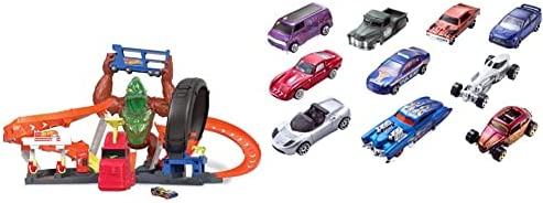 Cheap ⭐ Toxic Gorilla Slam Gas Station &amp; Tire Repair Shop Playset With Adjustable Launcher Lights &amp; Sounds &amp; 1 1:64 Scale Car Connects To Other Track Sets Gift For Kids 5 Years Old &amp; Up 💯