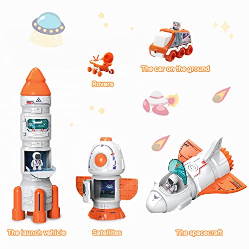 Coupon 🎁 Space Toy For Kids Rocket Ship Toys With Space Shuttle Astronaut Figures Space Rover Spaces Station 5 In 1 Spaceship Toy For Boys 3-8 Aerospace Model Space Figure Toys With Sound &amp; Ligh 🤩