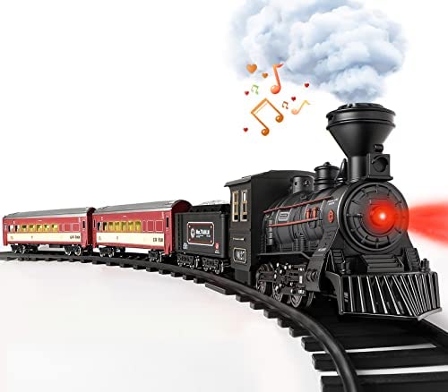 Cheap 🤩 Train Set – Train Toy For Boys 👧 Girls W/ Smokes Lights &amp; Sound Railway Kits W/ Steam Locomotive Engine Cargo Cars &amp; Tracks 🎁 Christmas Gifts For 3 4 5 6 7 8+ Year Old Kids Red 😍