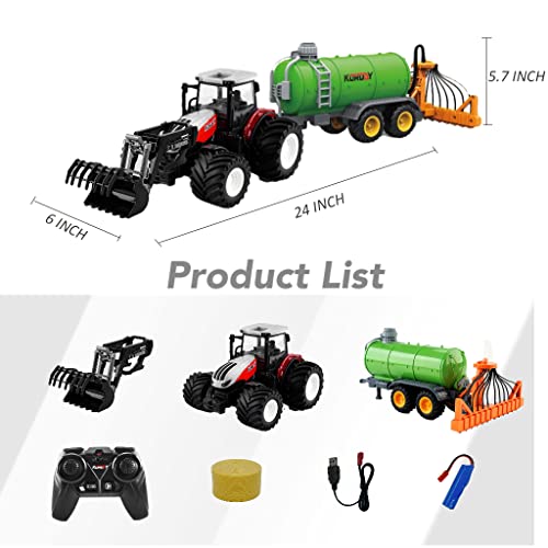 Coupon 🔔 Remote Control Tractor Toy RC Truck With Trailer Farm Vehicle Toys Barrel Trailer With Spread Tubes Frontloader 1/24 Scale 2.4Ghz Farm Playset Toy For Kids Age 5 6 7 8 9 Up Years Old… ✨