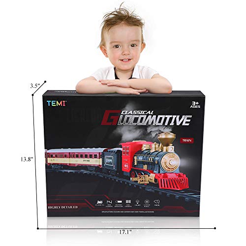 Cheap 😀 Train Sets With Steam Locomotive Engine Cargo Car And Tracks Battery Powered Play Set Toy W/ Smoke Light &amp; Sounds For Kids Boys &amp; 👧 Girls 3 4 5 6 7 Years Old 😍