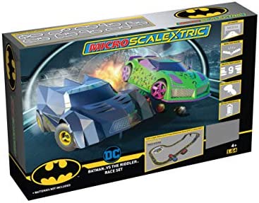 Best Sale 😉 Micro Scalextric Justice League Batman Vs Joker Battery Powered 1:64 Slot Car Race Track Set G1155T  Black 😀
