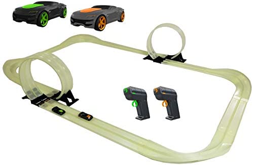 Flash Sale 🛒 Mote Control Cordless Glow In The Dark High-Speed Super Loop Speedway Track Set With Two Cars For Dual Racing Glow Blue Blue Glow ⭐