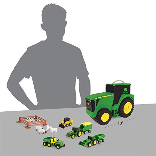 New 🎁 TOMY John Deere Durable Vehicle Toy Set For Kids With Tractor Shaped Portable Carry Cas 😍