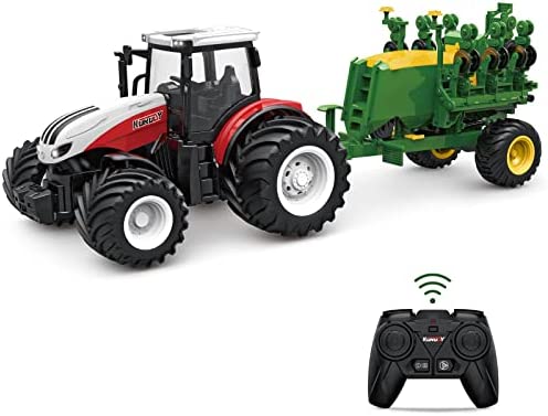 Hot Sale ✔️ RC Tractor Remote Control Farm Truck With Trailer 1/24 Scale 2.4Ghz Electronic Tractor Farm Vehicle Toy With Light For Kids Age 5 6 7 8 9 And Up Years Old ⌛