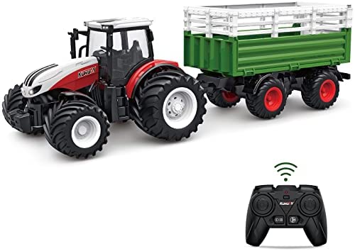 Hot Sale ✔️ RC Tractor Remote Control Farm Truck With Trailer 1/24 Scale 2.4Ghz Electronic Tractor Farm Vehicle Toy With Light For Kids Age 5 6 7 8 9 And Up Years Old ⌛