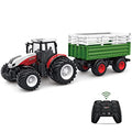 Hot Sale ✔️ RC Tractor Remote Control Farm Truck With Trailer 1/24 Scale 2.4Ghz Electronic Tractor Farm Vehicle Toy With Light For Kids Age 5 6 7 8 9 And Up Years Old ⌛