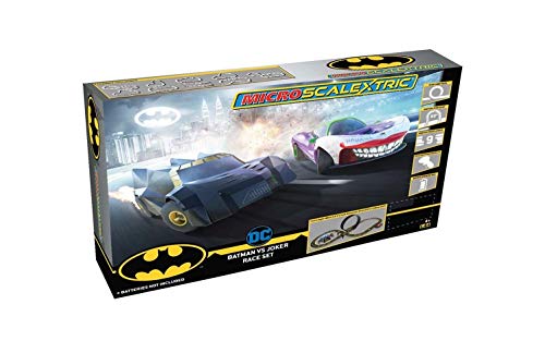 Best Sale 😉 Micro Scalextric Justice League Batman Vs Joker Battery Powered 1:64 Slot Car Race Track Set G1155T  Black 😀
