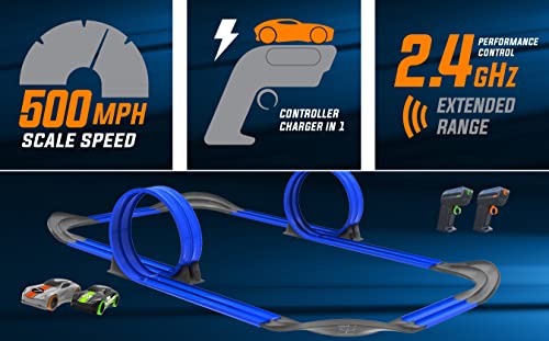 Flash Sale 🛒 Mote Control Cordless Glow In The Dark High-Speed Super Loop Speedway Track Set With Two Cars For Dual Racing Glow Blue Blue Glow ⭐