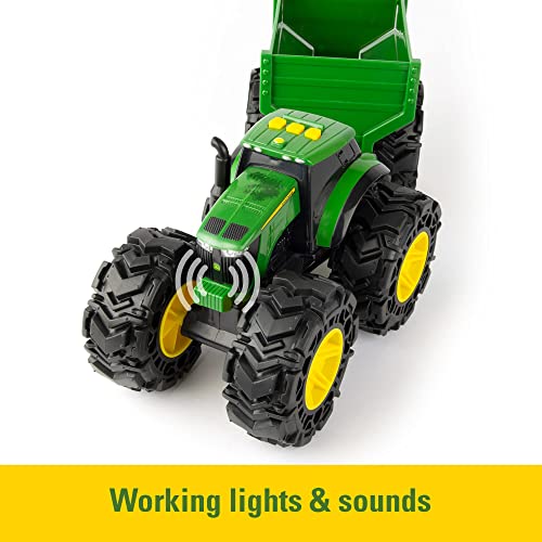 Best Sale 👍 Toddler Toys Lights And Sounds Monster Treads Tractor Toy With Wagon 8 Inch Green Ages 3+  Red 🥰