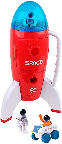 New ⭐ Spaceship Rocket Toy Playset With 2 Astronauts And Rover Vehicle – Lights And Sound Effects Plus Carrying Handle For Blasting To The Moon And Flying Back – Play And Explore Space Toy ⌛