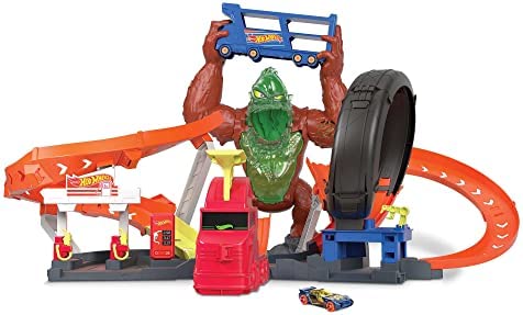 Cheap ⭐ Toxic Gorilla Slam Gas Station &amp; Tire Repair Shop Playset With Adjustable Launcher Lights &amp; Sounds &amp; 1 1:64 Scale Car Connects To Other Track Sets Gift For Kids 5 Years Old &amp; Up 💯