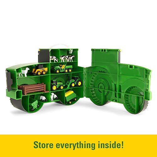 New 🎁 TOMY John Deere Durable Vehicle Toy Set For Kids With Tractor Shaped Portable Carry Cas 😍