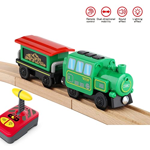 Budget ⭐ Wooden Train Accessories Battery Operated Locomotive Train Remote Control Train For Track Set Powerful Engine Train Vehicles Fit All Major Brands Track Railway System (Battery Not Included) 🥰