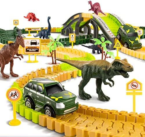 New 🌟 Dinosaur Train Toys For Kids Longer Track 6 Realistic Jurassic Dino Figures 2 Electric Toy Car Twisted Flexible Train Track Set For Toddlers Boys &amp; 👧 Girls 3 4 5 6 7 Years 🧨
