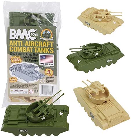 Promo ⭐ Lassic Payton Anti-Aircraft Tanks – 4pc Tan Green Plastic Army Men Vehicle 😉
