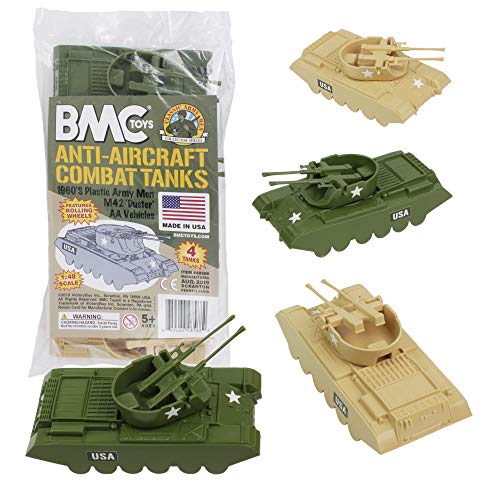 Promo ⭐ Lassic Payton Anti-Aircraft Tanks – 4pc Tan Green Plastic Army Men Vehicle 😉