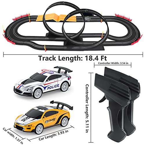 Best Sale 🔔 Electric High-Speed Slot Car Race Car Track Sets With 2 1:43 Scale Slot Cars And 2 Hand Controllers With Headlights And Dual Racing Toys Gifts For 6 7 8 9 10 11 12 Boys Girl 😉