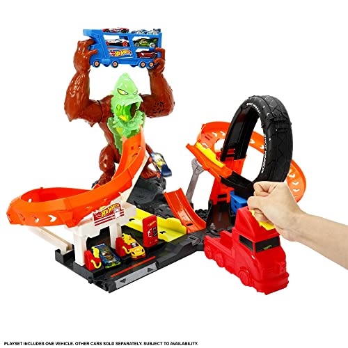 Cheap ⭐ Toxic Gorilla Slam Gas Station &amp; Tire Repair Shop Playset With Adjustable Launcher Lights &amp; Sounds &amp; 1 1:64 Scale Car Connects To Other Track Sets Gift For Kids 5 Years Old &amp; Up 💯