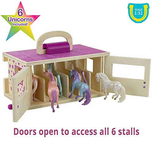 Top 10 😉 Horses Unicorn Magic Wooden Stable Playset With 6 Unicorns | 6 Piece Playset | 6 Stablemates Unicorns Included | 6” H X 9” L X 2.5” D | 1:32 Scale | Model #59218 Multicolo ✔️