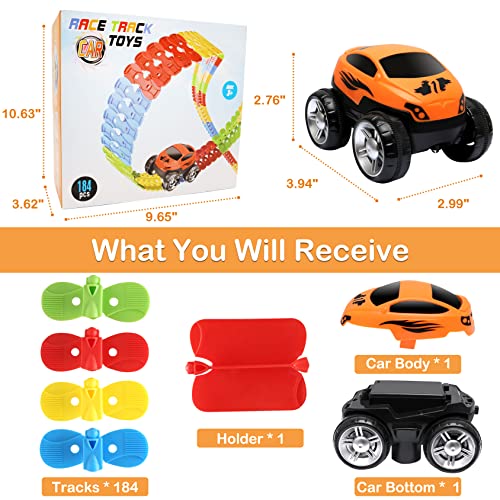Outlet 👏 Toys For 3 Year Old Boys,Kids Toys For Boys 👧 Girls Age 3-5,184 PCS Toddler Toys Race Car Track Set With Flexible Track Create A Road Race,DIY Magic Car Toys For 3 4 5 Year Old ❄ Christmas 🎂 Birthday Gifts Red Green Yellow Blue 👍