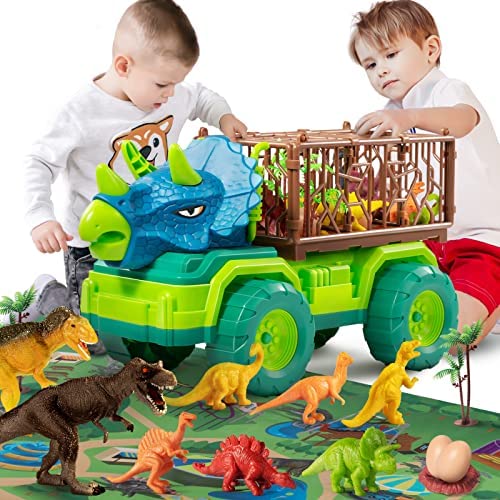Budget 🔔 Dinosaur Truck Toys For Kids 3-5 Years Tyrannosaurus Transport Car Carrier Truck With 8 Dino Figures Activity Play Mat Dinosaur Eggs Capture Jurassic Dinosaur Play Set For Boys And 👧 Girls ⭐