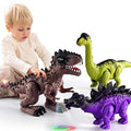 New 🤩 3 Pack Electric Walking Dinosaur Toys For Toddlers 2-4 3-5 Years With Roar Sounds And Lights Up Realistic Robot T-Rex Brachiosaurus Stegosaurus Dinosaur Figures For Kids 🎉