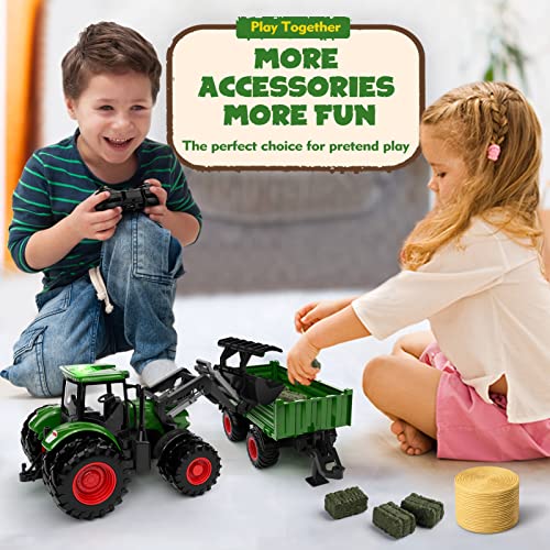 Top 10 🎉 Remote Control Tractor Toy Kids RC Tractor Set &amp; Truck And Trailer Front Loader – Metal Car Head/8 Wheel/ Light Toddlers Farm Vehicle Toys For 2 3 4 5 6 7 8 9 Year Old Boys 🔔 Christmas 🎂 Birthday Gif 😉