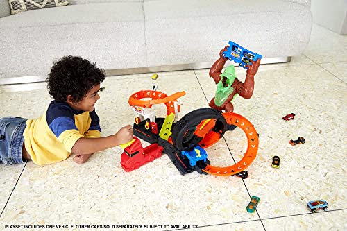Cheap ⭐ Toxic Gorilla Slam Gas Station &amp; Tire Repair Shop Playset With Adjustable Launcher Lights &amp; Sounds &amp; 1 1:64 Scale Car Connects To Other Track Sets Gift For Kids 5 Years Old &amp; Up 💯