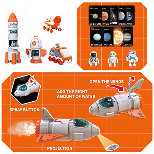 Coupon 🎁 Space Toy For Kids Rocket Ship Toys With Space Shuttle Astronaut Figures Space Rover Spaces Station 5 In 1 Spaceship Toy For Boys 3-8 Aerospace Model Space Figure Toys With Sound &amp; Ligh 🤩