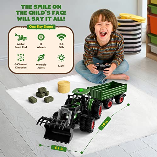 Top 10 🎉 Remote Control Tractor Toy Kids RC Tractor Set &amp; Truck And Trailer Front Loader – Metal Car Head/8 Wheel/ Light Toddlers Farm Vehicle Toys For 2 3 4 5 6 7 8 9 Year Old Boys 🔔 Christmas 🎂 Birthday Gif 😉