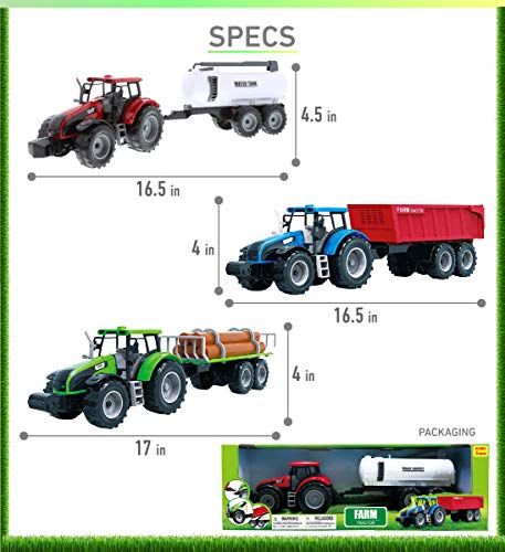 Coupon 🧨 Friction Powered Farm Tractor Vehicles 16.5″ Includes Farmer Tractor Water Tank And Log Trailer Push &amp; Go No Batteries Needed (3pc Set) 🌟