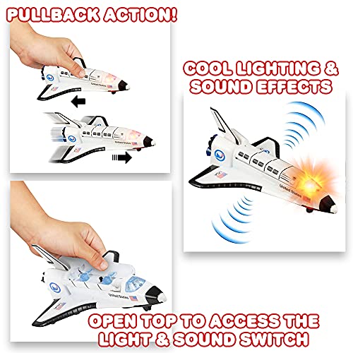 Flash Sale 🛒 Light Up Space Shuttle Toy 1PC Battery Operated Spaceship Toy With LEDs Sounds And Pullback Motion Outer Space Party Decoration Great Space Gifts For Boys And 👧 Girls 6 Inches 🔥