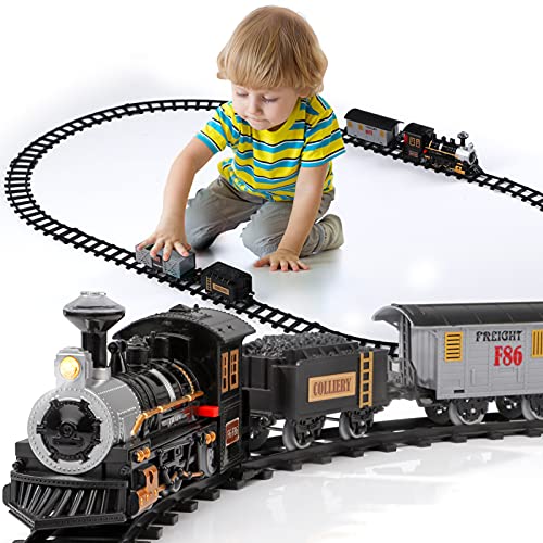 Cheapest 😉 Electric 🔔 Christmas Train Set For Kids Battery-Powered Train Toys With Sounds Include 4 Cars And 10 Tracks Classic Toy Train Set For 3 4 5 6 Years Old Boys 👧 Girls 🤩