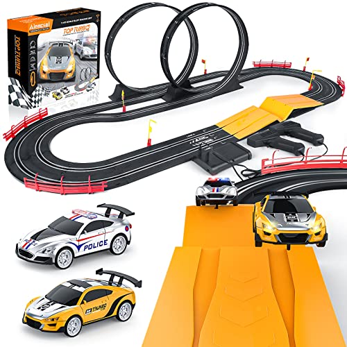 Best Sale 🔔 Electric High-Speed Slot Car Race Car Track Sets With 2 1:43 Scale Slot Cars And 2 Hand Controllers With Headlights And Dual Racing Toys Gifts For 6 7 8 9 10 11 12 Boys Girl 😉