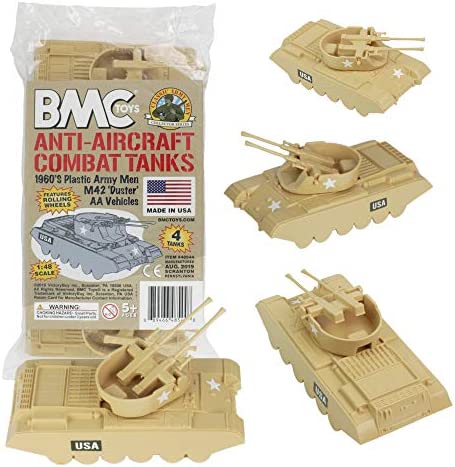 Promo ⭐ Lassic Payton Anti-Aircraft Tanks – 4pc Tan Green Plastic Army Men Vehicle 😉