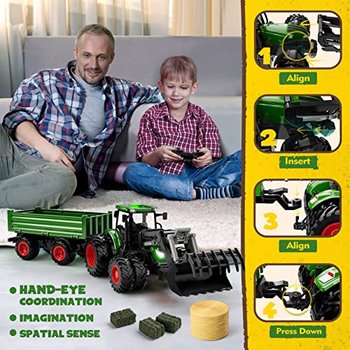 Top 10 🎉 Remote Control Tractor Toy Kids RC Tractor Set &amp; Truck And Trailer Front Loader – Metal Car Head/8 Wheel/ Light Toddlers Farm Vehicle Toys For 2 3 4 5 6 7 8 9 Year Old Boys 🔔 Christmas 🎂 Birthday Gif 😉