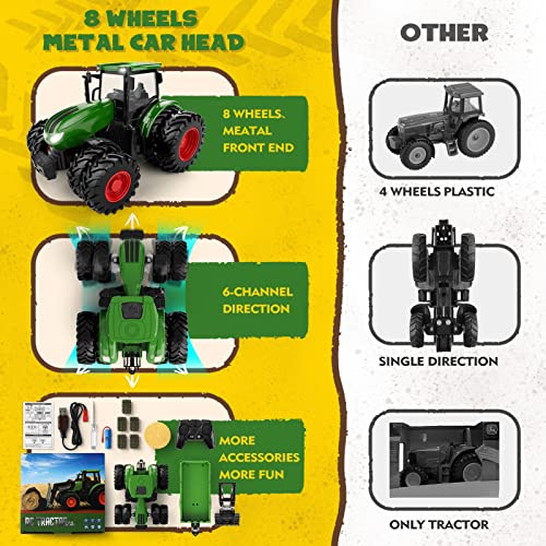 Top 10 🎉 Remote Control Tractor Toy Kids RC Tractor Set &amp; Truck And Trailer Front Loader – Metal Car Head/8 Wheel/ Light Toddlers Farm Vehicle Toys For 2 3 4 5 6 7 8 9 Year Old Boys 🔔 Christmas 🎂 Birthday Gif 😉