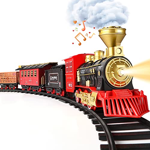 Cheap 🤩 Train Set – Train Toy For Boys 👧 Girls W/ Smokes Lights &amp; Sound Railway Kits W/ Steam Locomotive Engine Cargo Cars &amp; Tracks 🎁 Christmas Gifts For 3 4 5 6 7 8+ Year Old Kids Red 😍