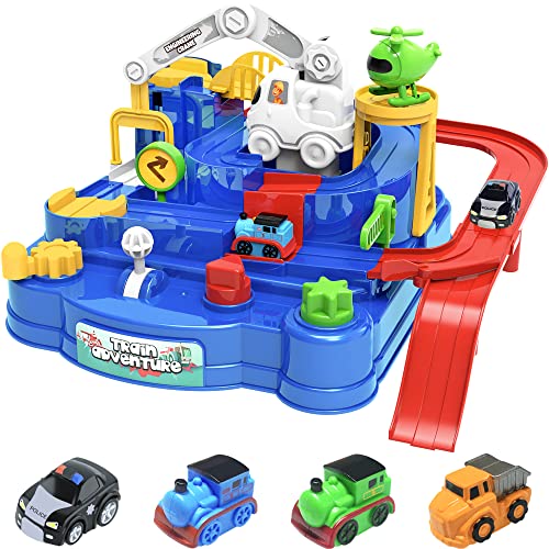 New 🤩 Toddler Race Track Kids Boy Car Toys Age 3 4 Year Old Boys 👧 Girls Preschool Puzzle Rail Car Adventure City Rescue Game Parking Garage Playset 🥳 Birthday Educational Gifts For Kids Ages 3 4 5 6 Years Old 😍