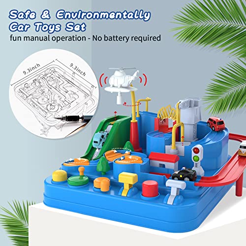 Best Sale 🥰 Preschool Educational Car Toys Gifts Puzzle Car Race Tracks Race Track Toys For Boy Car Adventure Toy For 3 4 5 6 7 8 Years Old Kids (Blue Helicopter Car) ✨