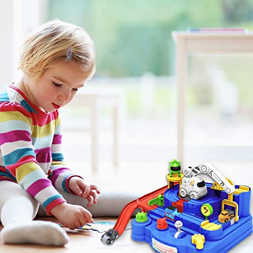 New 🤩 Toddler Race Track Kids Boy Car Toys Age 3 4 Year Old Boys 👧 Girls Preschool Puzzle Rail Car Adventure City Rescue Game Parking Garage Playset 🥳 Birthday Educational Gifts For Kids Ages 3 4 5 6 Years Old 😍